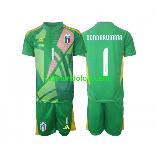 Camisola Itália Donnarumma 1 Guarda-redes Criança Equipamento Segundo Euro 2024 Manga Curta